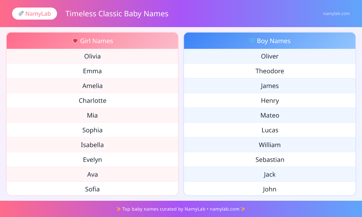 Top Timeless Classic Baby Names ranked by popularity