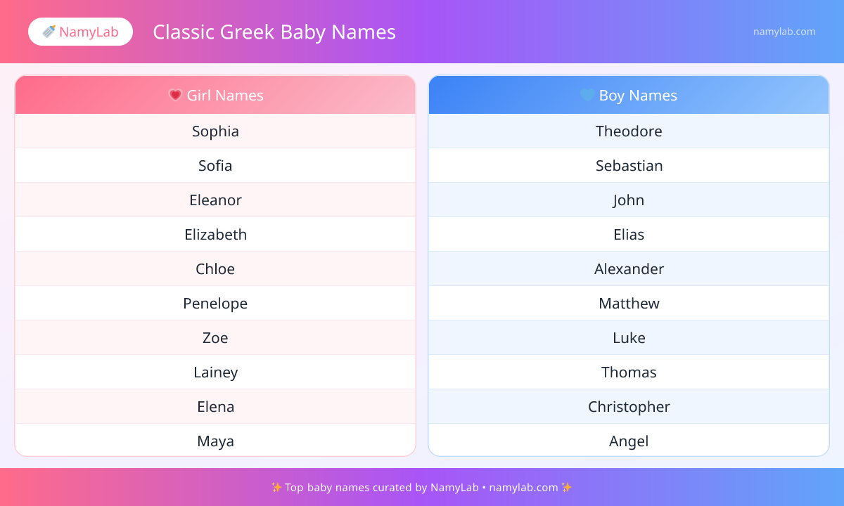 Top Classic Greek Baby Names ranked by popularity